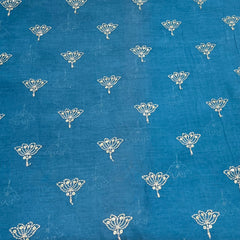 Teal Blue Floral Mul Chanderi Zari Embroidery
