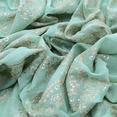 Light Green Floral Jal Mul Chanderi Zari Embroidery
