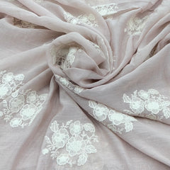 Light Onion Pink Floral Mul Chanderi Embroidery