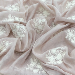Light Onion Pink Floral Mul Chanderi Embroidery