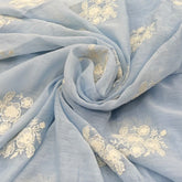 Light Blue Floral Mul Chanderi Embroidery