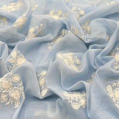 Light Blue Floral Mul Chanderi Embroidery
