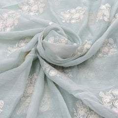 Light Mint Green Floral Mul Chanderi Embroidery