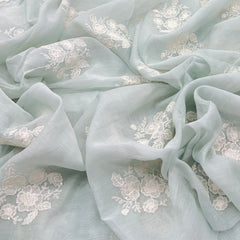Light Mint Green Floral Mul Chanderi Embroidery