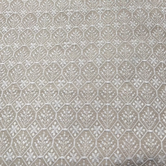 Light Beige Floral Slub Silk Thread Sequins Embroidery