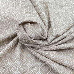 Light Beige Floral Slub Silk Thread Sequins Embroidery