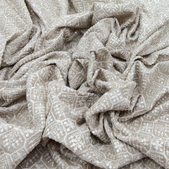 Light Beige Floral Slub Silk Thread Sequins Embroidery