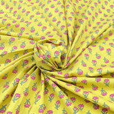 Yellow Multicolour Floral Cotton Print