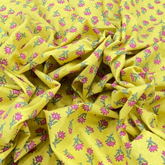 Yellow Multicolour Floral Cotton Print