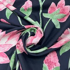 Black Pink Lotus Floral Cotton Print