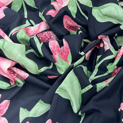 Black Pink Lotus Floral Cotton Print