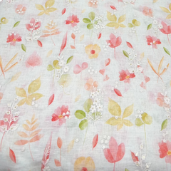 Off White Floral Gauge Linen Embroidery