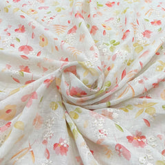 Off White Floral Gauge Linen Embroidery