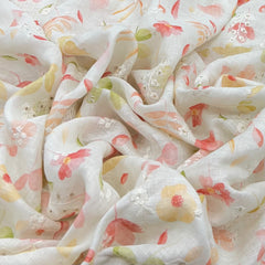 Off White Floral Gauge Linen Embroidery