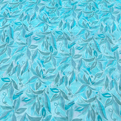 Aqua Blue Tropical Leaf Mul Cotton Print