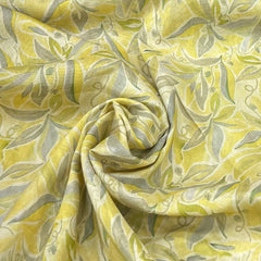 Light Yellow Tropical Leaf Mul Cotton Print