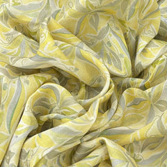Light Yellow Tropical Leaf Mul Cotton Print