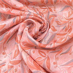 Peach Tropical Leaf Mul Cotton Print