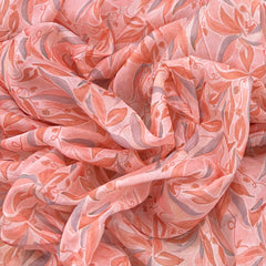 Peach Tropical Leaf Mul Cotton Print