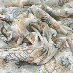 Pastel Beige Position Flower Mul Cotton Print