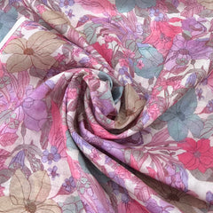 White With Multicolour Rose Floral Mul Cotton Print