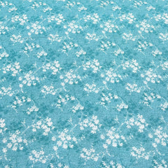 Turquoise Blue Floral Cotton Linen Print