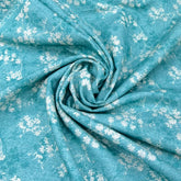 Turquoise Blue Floral Cotton Linen Print