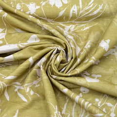 Light Pastel Yellow All Over Floral Cotton Linen Print