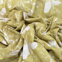 Light Pastel Yellow All Over Floral Cotton Linen Print
