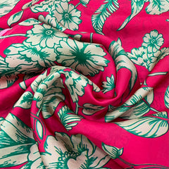 Bright Pink Peonies Floral Jal Habutai Silk Print
