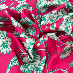 Bright Pink Peonies Floral Jal Habutai Silk Print