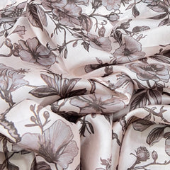 White & Grey Painting Floral Habutai Silk print