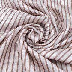 White & Grey Stripes With Bird Habutai Silk Print