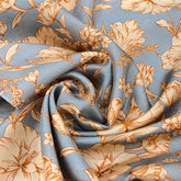 Greyish Blue Jasmine Floral Jal Habutai Silk Print