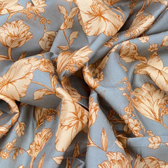 Greyish Blue Jasmine Floral Jal Habutai Silk Print