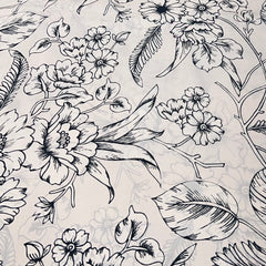 Beige With Black Painting Floral Habutai Silk Print