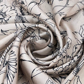 Beige With Black Painting Floral Habutai Silk Print