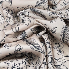 Beige With Black Painting Floral Habutai Silk Print