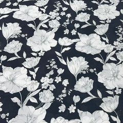 Black & White Floral Habutai Silk Print
