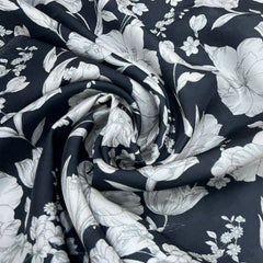 Black & White Floral Habutai Silk Print