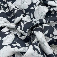 Black & White Floral Habutai Silk Print