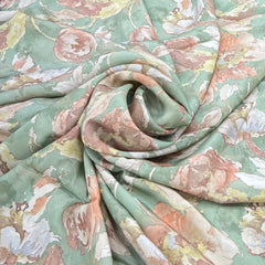 Sage Green Tropical Floral Crepe Print