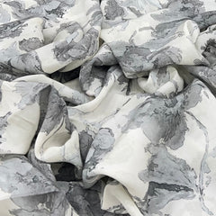 White Grey Bellini Floral Crepe Print