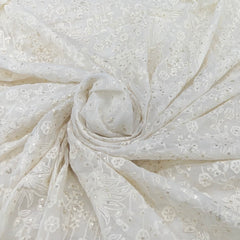White Lucknowi Dyeable Georgette Embroidery
