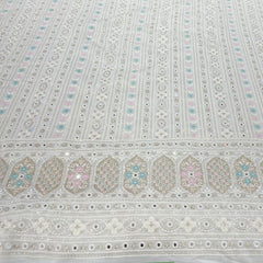 White Mirror Work & Thread Georgette Embroidery