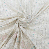 White Mirror Work & Thread Georgette Embroidery