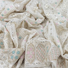 White Mirror Work & Thread Georgette Embroidery