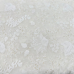 White Floral Jal Sequins Thread Mul Chanderi Embroidery