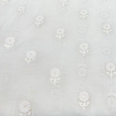 White Floral Butti Thread Sequins Mul Chanderi Embroidery