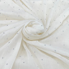 White Zari Butti Silver Cotton Embroidery